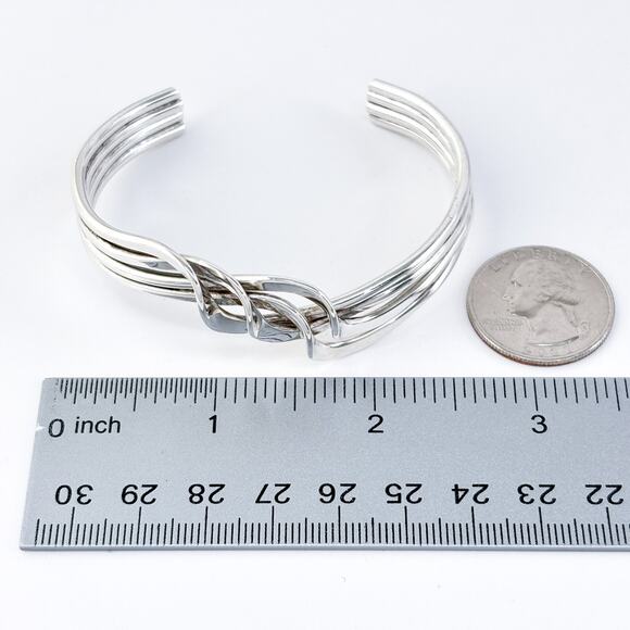 Estate Sterling Silver 925 Braided Open Cuff Statement Bracelet 7" - Picture 9 of 9